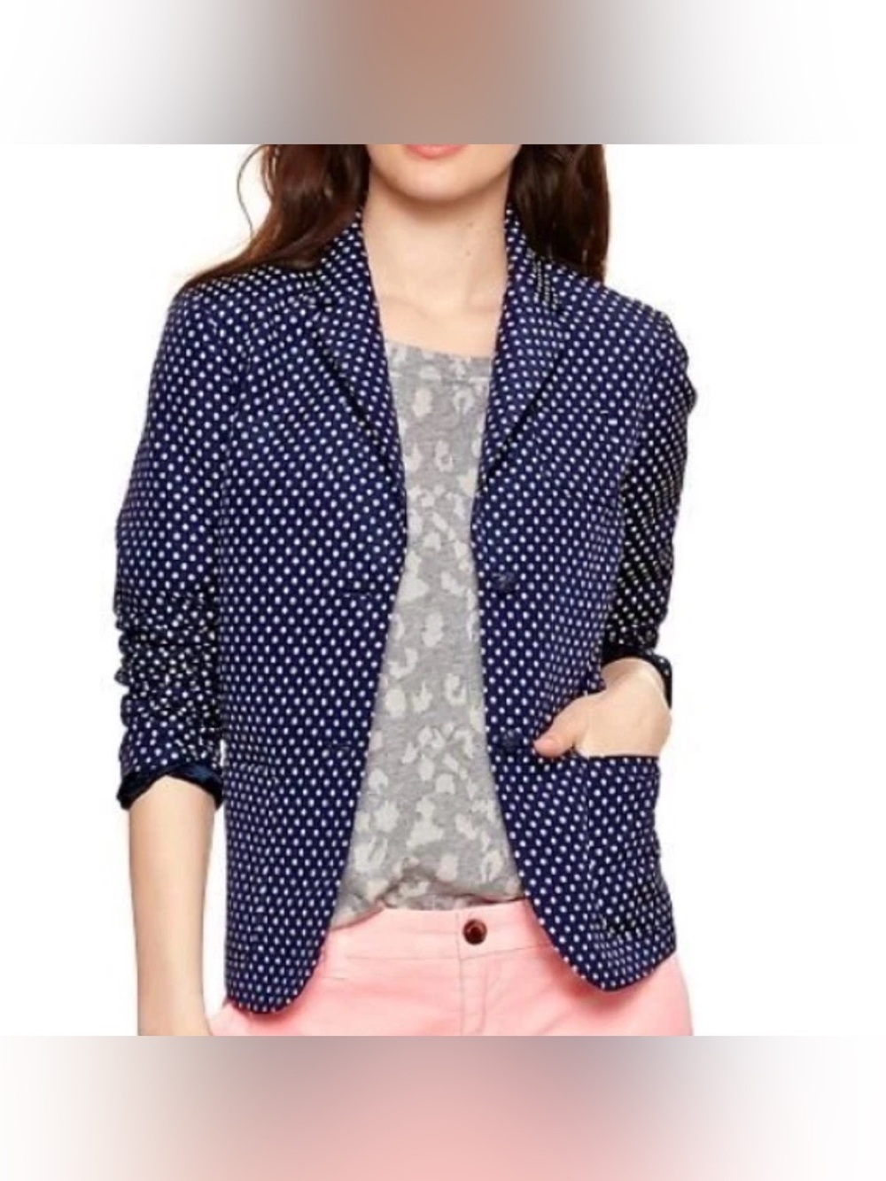 Gap "The Academy" blazer in navy with a white polka dot pattern size 4